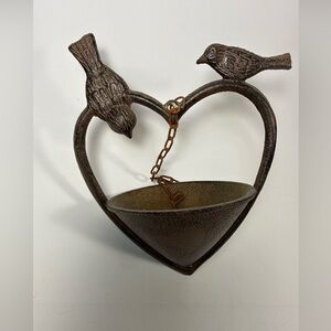 Heart Shaped Cast Iron Bird Bath/Feeder with Birds hanging